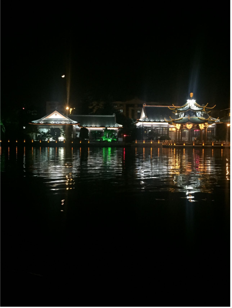 Night view during a boat tour of Nantong with my neighbors and my family.